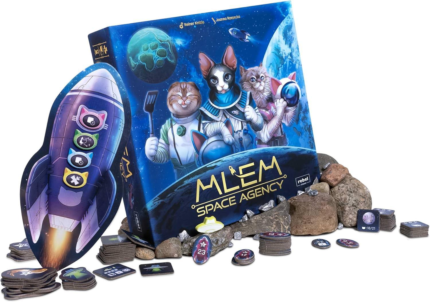 ボードゲーム MLEM Space Agency Space Agency 猫たちの宇宙探検 ファミリー向け 笑いと戦略の融合 高品質ロールアッププレイマット 宇宙船長猫のレース ユーモア満載のスペースアドベンチャー Reiner Knizia設計 英語版 日本語説明書なし