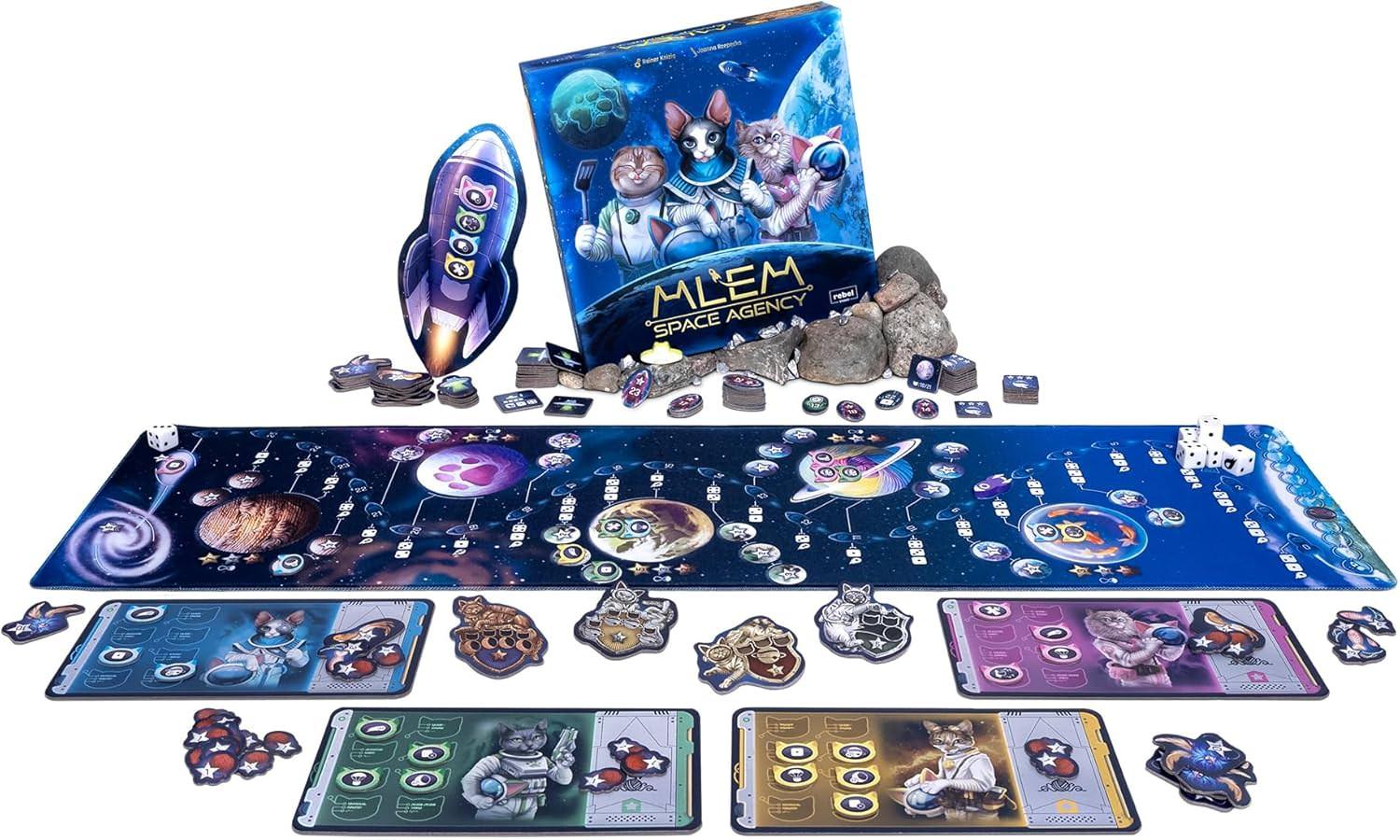 ボードゲーム MLEM Space Agency Space Agency 猫たちの宇宙探検 ファミリー向け 笑いと戦略の融合 高品質ロールアッププレイマット 宇宙船長猫のレース ユーモア満載のスペースアドベンチャー Reiner Knizia設計 英語版 日本語説明書なし