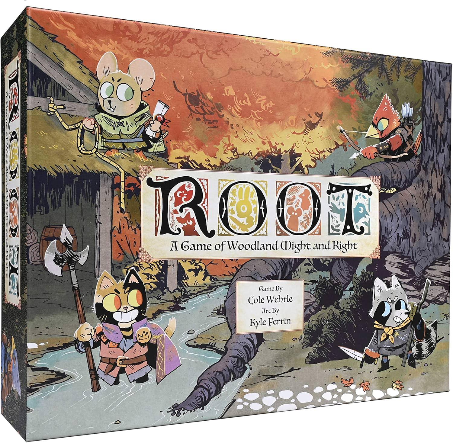 ボードゲーム Root: A Game of Woodland Might and Right ルート：森の覇権をめぐる冒険と戦争 非対称デザイン 2-4人用 60-90分 14歳以上 猫侯爵 鷲族王朝 ウッドランド同盟 放浪者 勝利条件 戦略ゲーム ストーリー性 勢力ボード 英語版 日本語説明書なし