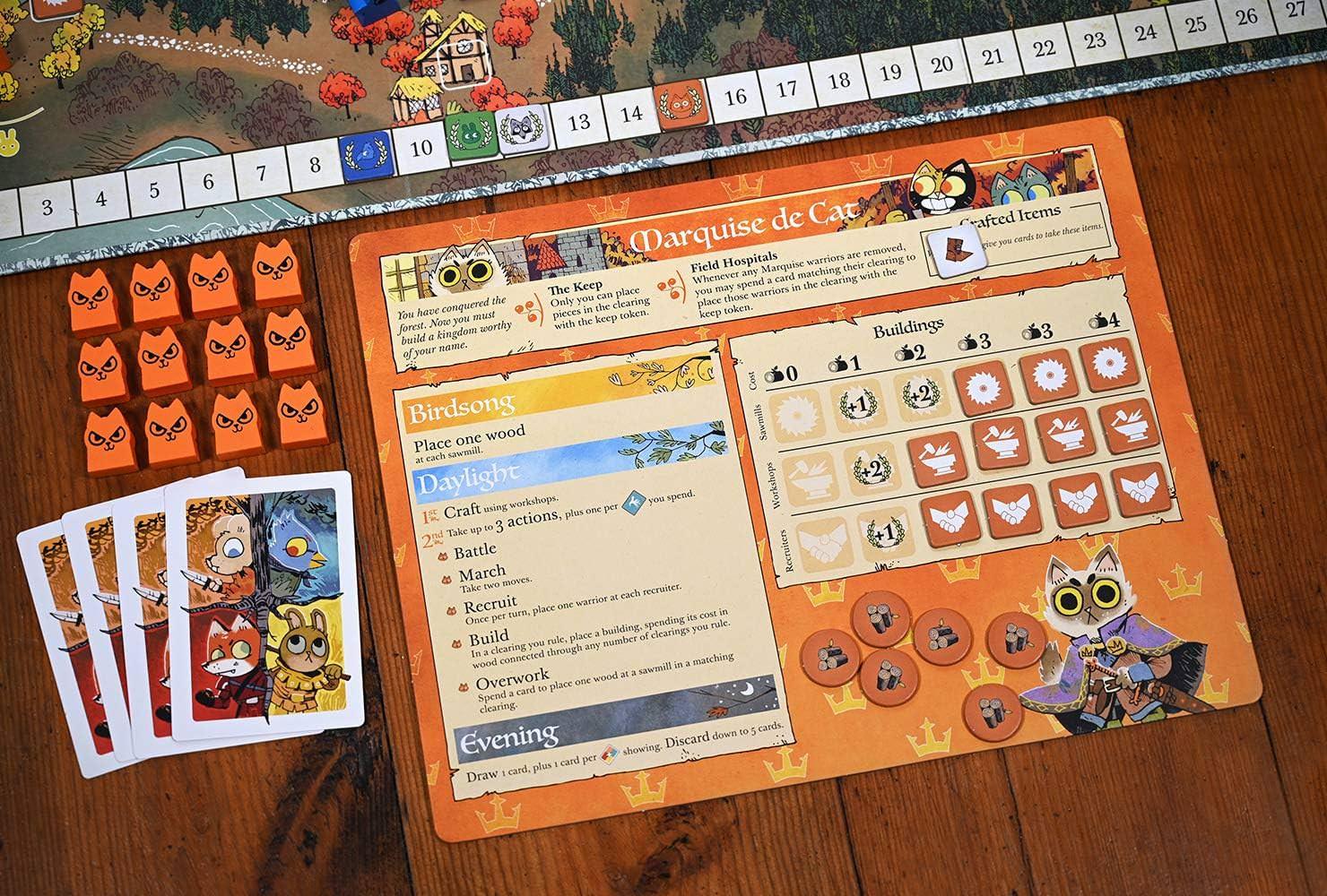 ボードゲーム Root: A Game of Woodland Might and Right ルート：森の覇権をめぐる冒険と戦争 非対称デザイン 2-4人用 60-90分 14歳以上 猫侯爵 鷲族王朝 ウッドランド同盟 放浪者 勝利条件 戦略ゲーム ストーリー性 勢力ボード 英語版 日本語説明書なし
