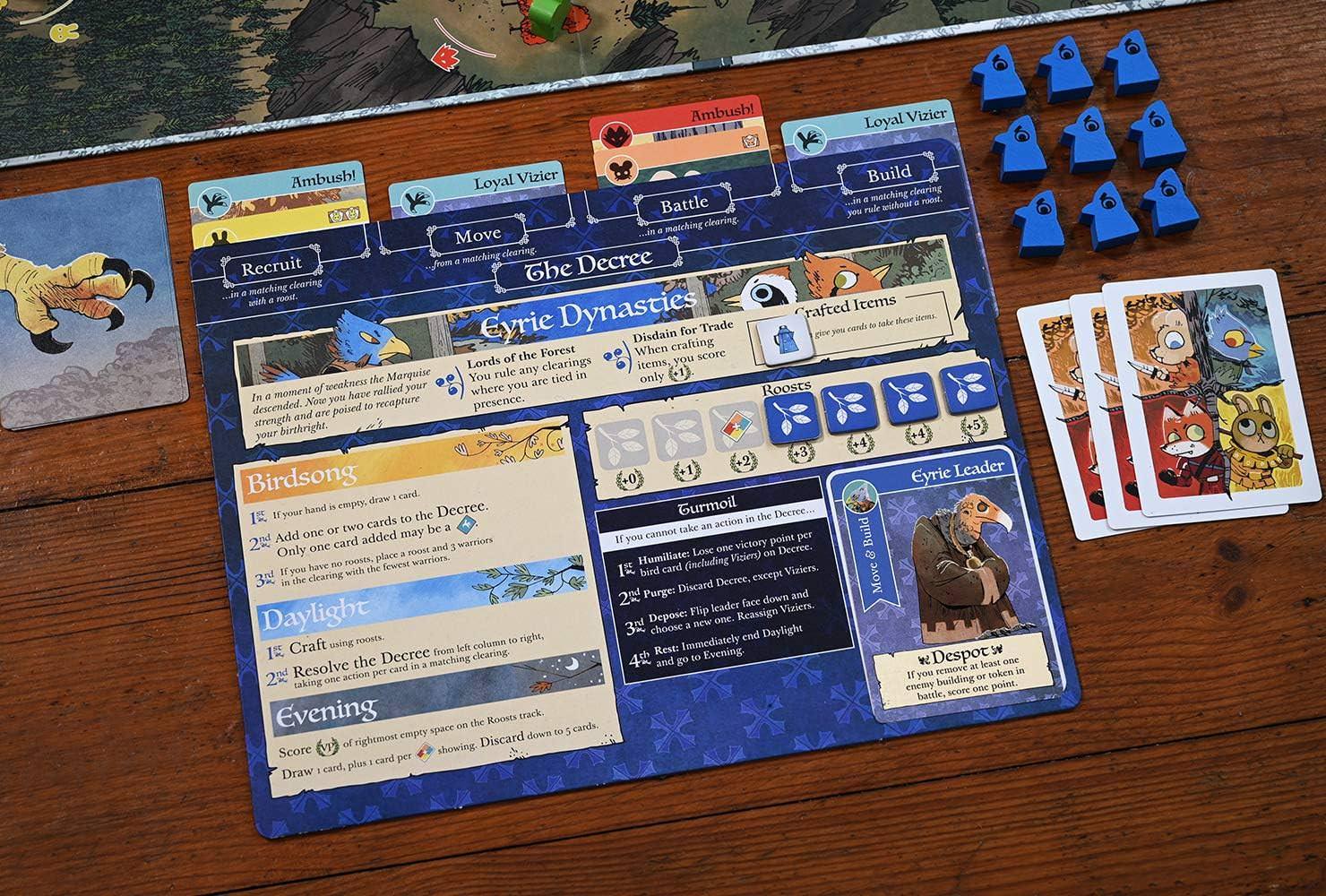 ボードゲーム Root: A Game of Woodland Might and Right ルート：森の覇権をめぐる冒険と戦争 非対称デザイン 2-4人用 60-90分 14歳以上 猫侯爵 鷲族王朝 ウッドランド同盟 放浪者 勝利条件 戦略ゲーム ストーリー性 勢力ボード 英語版 日本語説明書なし
