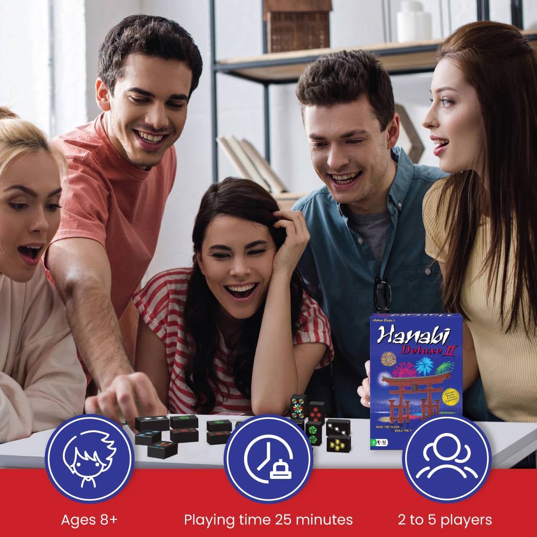 Hanabi Deluxe II [A heart-warming cooperative experience] A luxurious board game for adults where you can immerse yourself in beautiful tiles 