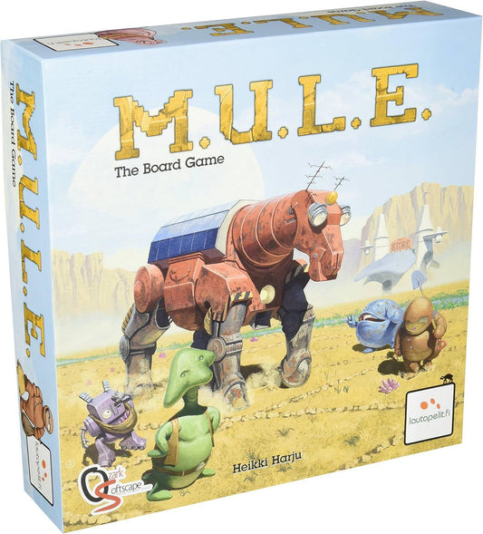 ボードゲーム M.U.L.E. - The Board Game Asmodee 未開の惑星イラタ 宇宙開拓戦略ゲーム 3-4人プレイ 土地競売 資源採掘 富の構築 ゲーム時間約30分 高リプレイ性 駆け引き重視 ワーカープレイスメント 経済要素 英語版 日本語説明書なし