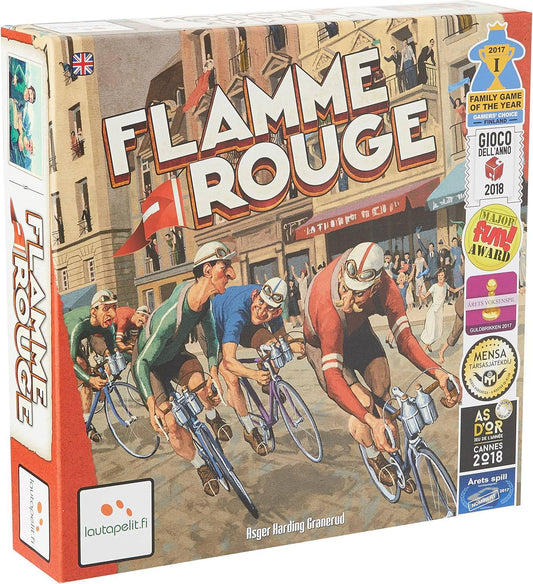 ボードゲーム Flamme Rouge フラムルージュ ルーラーとスプリントゥールによる戦略的自転車レース 2-4人プレイ可能 プレイヤーボード8選手モデル両面トラックタイル使用可 疲労管理とスリップストリーム活用による駆け引き 英語版 日本語説明書なし