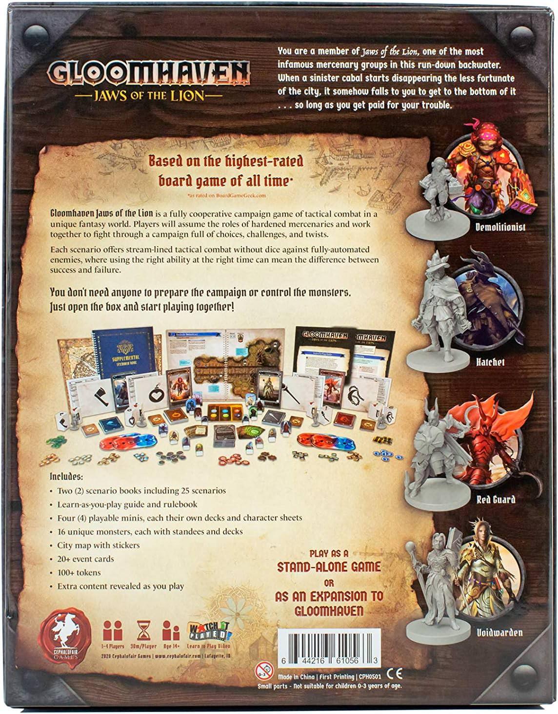 ボードゲーム Gloomhaven Jaws of the Lion キャラクター多数 戦略的カードプレイ プレイ人数1から4人 英語版 チュートリアル付き 簡略化シナリオブック採用 充実コンポーネント ミニチュア多数 各種モンスター多数搭載