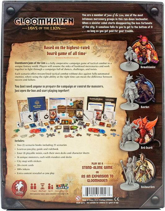 ボードゲーム Gloomhaven Jaws of the Lion キャラクター多数 戦略的カードプレイ プレイ人数1から4人 英語版 チュートリアル付き 簡略化シナリオブック採用 充実コンポーネント ミニチュア多数 各種モンスター多数搭載