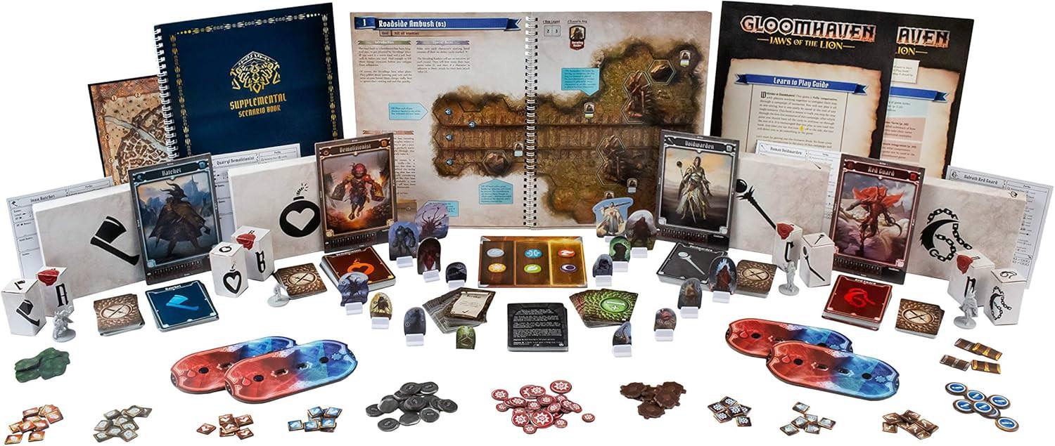 ボードゲーム Gloomhaven Jaws of the Lion キャラクター多数 戦略的カードプレイ プレイ人数1から4人 英語版 チュートリアル付き 簡略化シナリオブック採用 充実コンポーネント ミニチュア多数 各種モンスター多数搭載