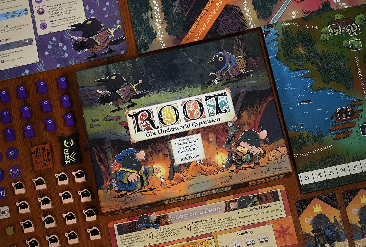 ボードゲーム拡張セット Root The Underworld Expansion Underground Duchy Corvid Conspiracy 新派閥 戦略性拡張 Mountain Map Lake Map 地下公国 カラス一族 英語版 日本語説明書なし