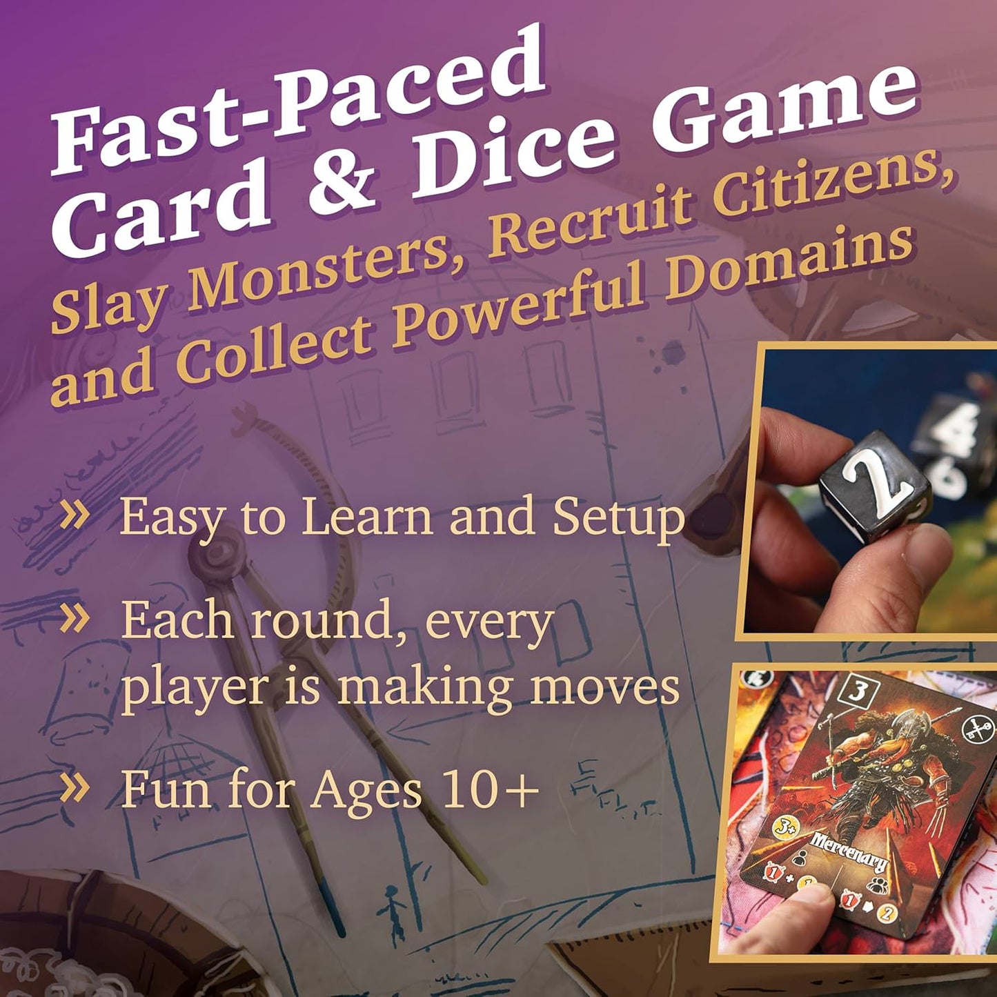 カードゲーム Valeria Card Kingdoms ヴァレリア カードキングダム Daily Magic Games ファンタジー 戦略 ダイス タブロービルディング 1人から5人 30分から45分 13歳以上 市民雇用 モンスター討伐 領地建設 資源獲得 王座 公爵 統治者 勝利点