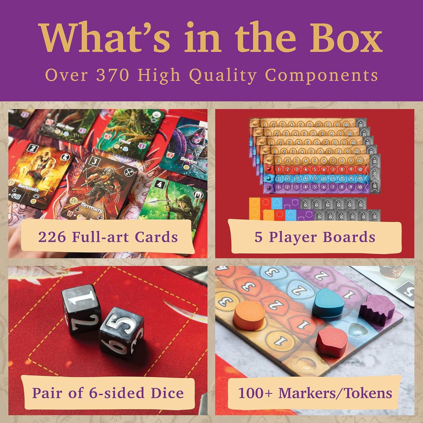 カードゲーム Valeria Card Kingdoms ヴァレリア カードキングダム Daily Magic Games ファンタジー 戦略 ダイス タブロービルディング 1人から5人 30分から45分 13歳以上 市民雇用 モンスター討伐 領地建設 資源獲得 王座 公爵 統治者 勝利点