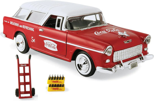 ミニカー Motor City Classics コカコーラ シボレー ベルエアー ノマド ワゴン 1955 1/24 アメリカンクラシックカー 斬新デザイン 2ドアワゴン クロームパーツ フルレプリカ コレクター必見 インテリア向け アメリカンレトロ 世界的ブランド