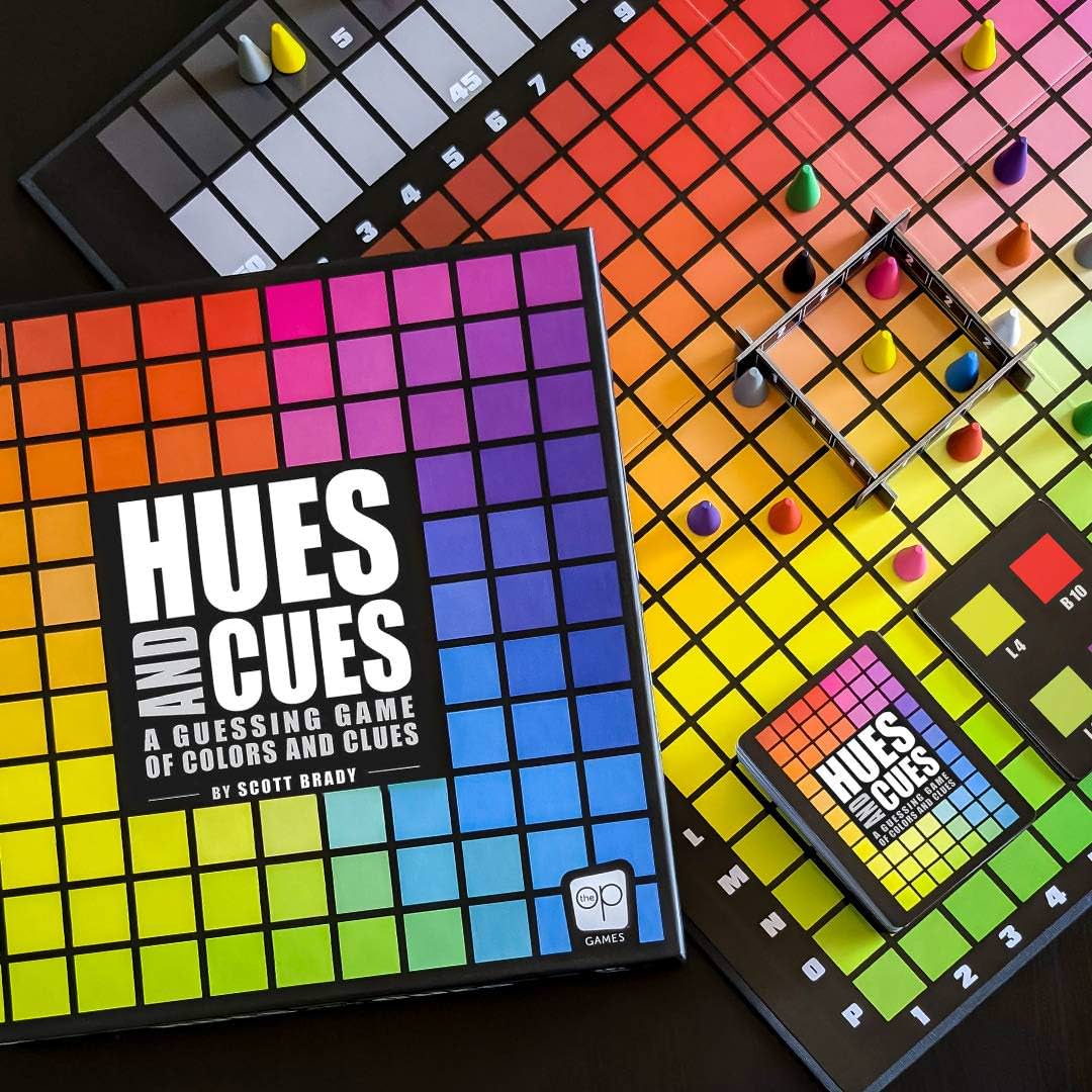 パーティーゲーム HUES and CUES ヒューズアンドキューズ The Op Games Scott Brady 480色 カラースペクトラム ボードゲーム コミュニケーション 色彩感覚 言葉 ヒント 家族 友人 団らん 8歳以上 3-10人 30分 想像力 英語版 日本語説明書なし