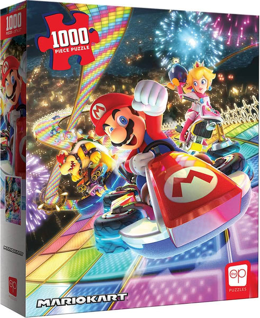 ジグソーパズル マリオカート レインボーロード 1000ピース USAOPOLY 公式ライセンス 任天堂 宇宙空間 虹色 幻想的 蛍光色 カラフル マリオ ピーチ姫 クッパ ボムへイ 完成時19インチ×26.625インチ 対象年齢8歳以上 アメリカ製 高品質
