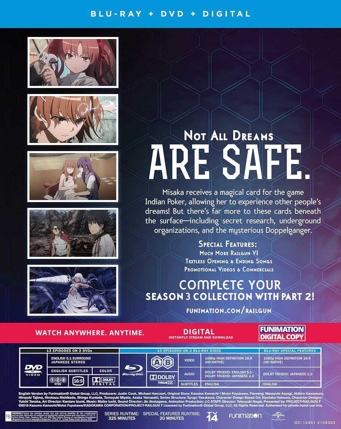 Blu-ray DVD アニメ とある科学の超電磁砲T Part 2 学園都市の超能力者たちの物語 J.C.STAFF制作 長井竜雪監督 高精細1080p映像 迫力の13エピソード 4枚組 14歳以上推奨 インディアンポーカー 謎のドッペルゲンガー