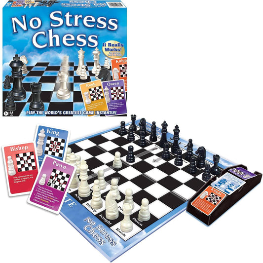 ボードゲーム No Stress Chess ノーストレスチェス イラスト付きカード 両面ゲームボード アクションカード使用 簡単習得段階的移行 初心者上級者対応 戦略的思考育成論理的思考強化幅広い年齢対象親子友達独学対応 英語版 日本語説明書なし