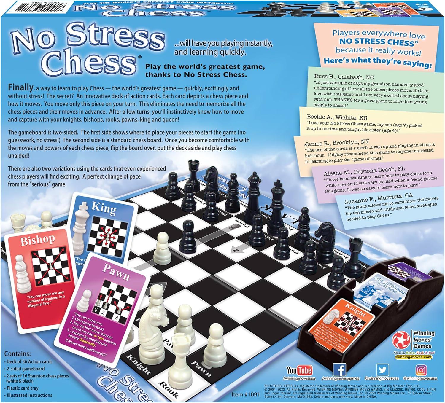 ボードゲーム No Stress Chess ノーストレスチェス イラスト付きカード 両面ゲームボード アクションカード使用 簡単習得段階的移行 初心者上級者対応 戦略的思考育成論理的思考強化幅広い年齢対象親子友達独学対応 英語版 日本語説明書なし