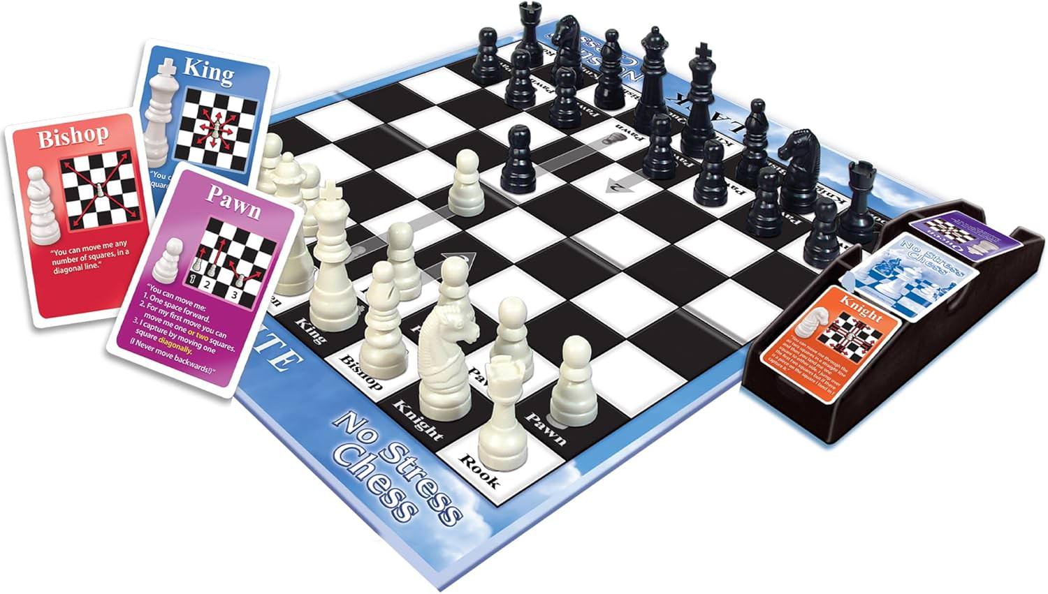 ボードゲーム No Stress Chess ノーストレスチェス イラスト付きカード 両面ゲームボード アクションカード使用 簡単習得段階的移行 初心者上級者対応 戦略的思考育成論理的思考強化幅広い年齢対象親子友達独学対応 英語版 日本語説明書なし
