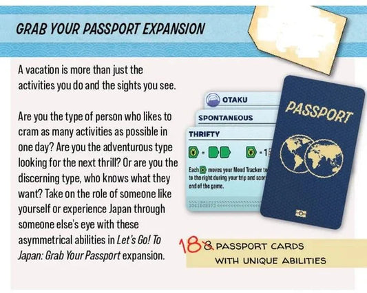 ボードゲーム Let's Go To Japan Passport Microexpansion 拡張セット パスポートカード 18枚 個性 旅行者 英語版 日本語説明書なし