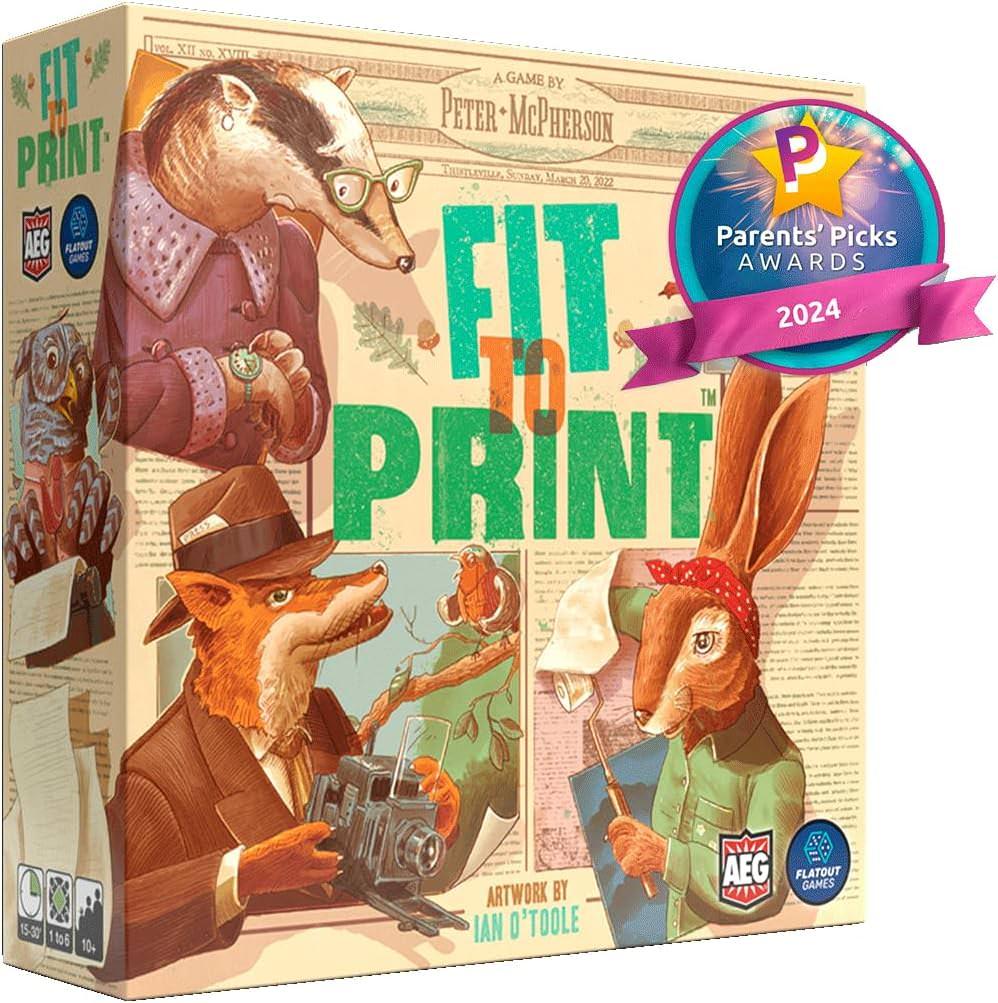 ボードゲーム Fit to Print 森の動物たちの新聞社 ティッスルビル 120枚の新聞タイル 6人用 リアルタイムパズル 編集者役割 速報ニュースカード 独創的でチャーミングな新聞作りゲーム 15から30分プレイ ファミリー向け 英語版 日本語説明書なし