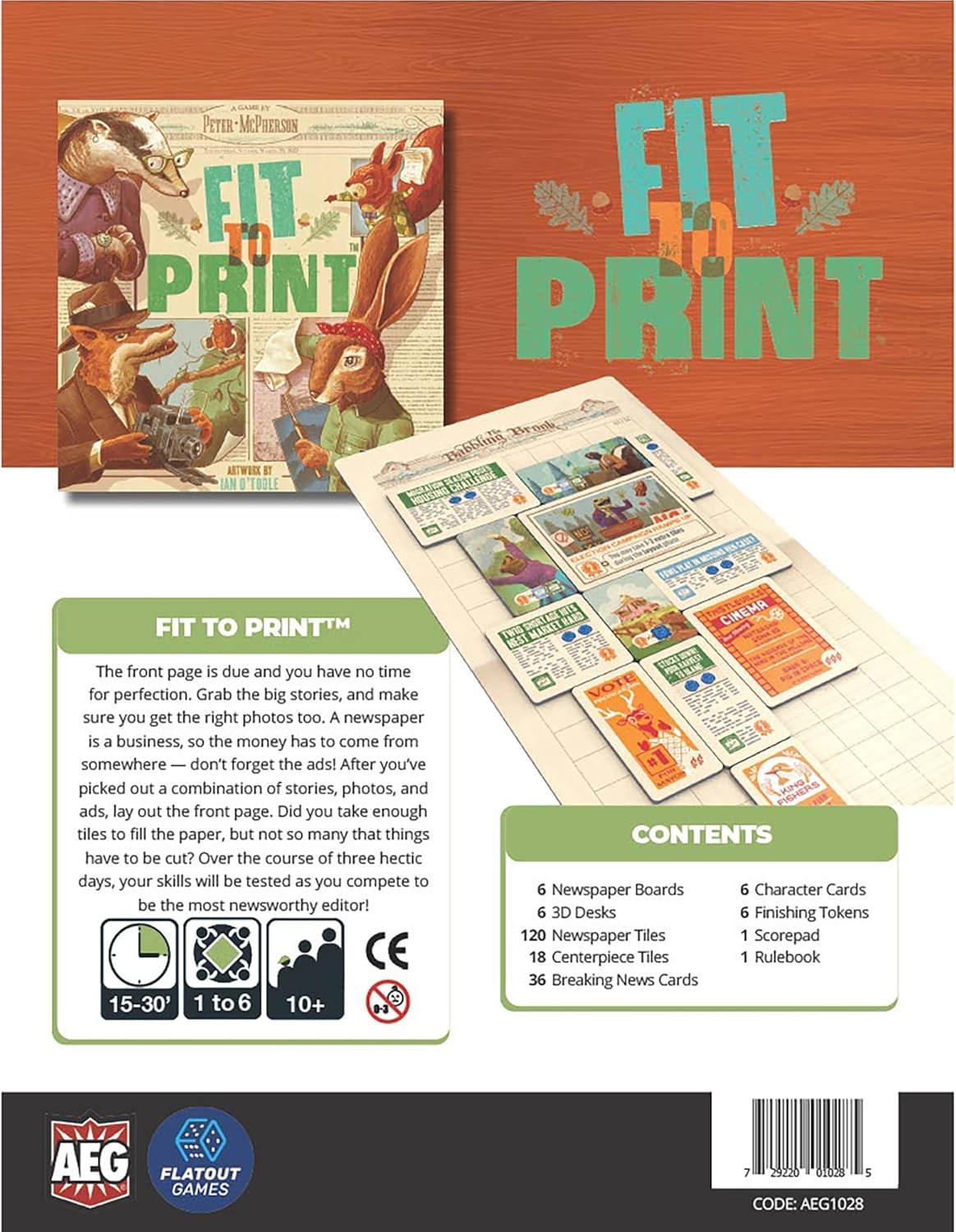 ボードゲーム Fit to Print 森の動物たちの新聞社 ティッスルビル 120枚の新聞タイル 6人用 リアルタイムパズル 編集者役割 速報ニュースカード 独創的でチャーミングな新聞作りゲーム 15から30分プレイ ファミリー向け 英語版 日本語説明書なし