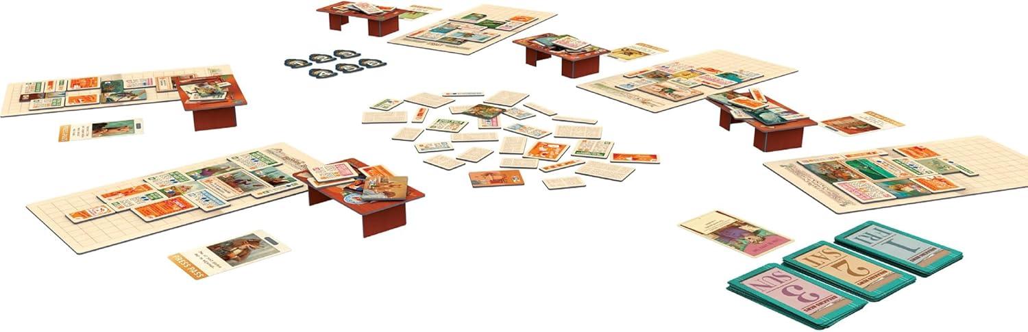 ボードゲーム Fit to Print 森の動物たちの新聞社 ティッスルビル 120枚の新聞タイル 6人用 リアルタイムパズル 編集者役割 速報ニュースカード 独創的でチャーミングな新聞作りゲーム 15から30分プレイ ファミリー向け 英語版 日本語説明書なし
