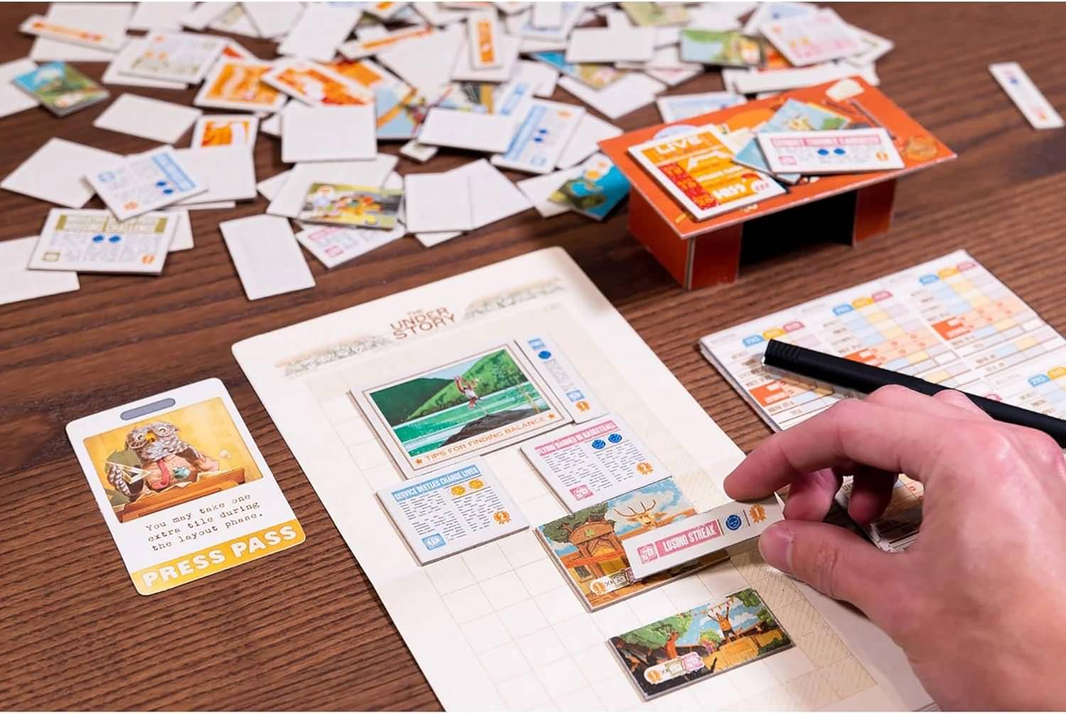 ボードゲーム Fit to Print 森の動物たちの新聞社 ティッスルビル 120枚の新聞タイル 6人用 リアルタイムパズル 編集者役割 速報ニュースカード 独創的でチャーミングな新聞作りゲーム 15から30分プレイ ファミリー向け 英語版 日本語説明書なし