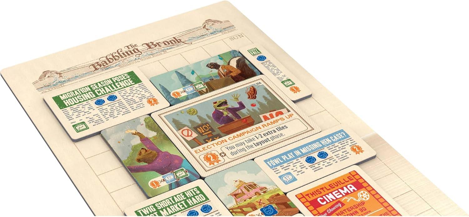 ボードゲーム Fit to Print 森の動物たちの新聞社 ティッスルビル 120枚の新聞タイル 6人用 リアルタイムパズル 編集者役割 速報ニュースカード 独創的でチャーミングな新聞作りゲーム 15から30分プレイ ファミリー向け 英語版 日本語説明書なし
