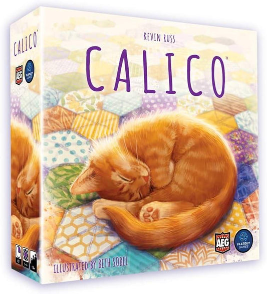 ボードゲーム Calico パッチワーク 猫かわいい Calico シンプルルール 戦略タイル配置 ゲーム 家族友人向け 108枚パッチタイル 80個猫トークン 52個ボタントークン デザイン目標タイル搭載 プレイ時間30-45分英語版 日本語説明書なし