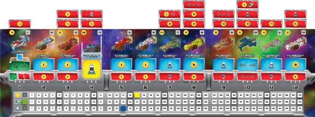 ボードゲーム Space Base 宇宙艦隊戦略ゲーム Field Manual 銀河舞台 小型艦隊指揮 ダイス振る全員報酬 多彩な戦略 エンジン構築 チャージ能力 ターン収入拡大 コマンドコンソール多数 交易採掘 空母勢力拡大 植民地設立 英語版 日本語説明書なし