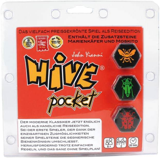 ボードゲーム Hive Pocket ハイブ ポケット 昆虫たちの戦略バトル 六角形ピース配置 女王蜂囲み勝利 ブランド Hive 新境地 盤面不要 手軽 持ち運び 四ターン目の女王蜂配置 甲虫 バッタ クモ 蟻 多彩昆虫ピース 高戦略性