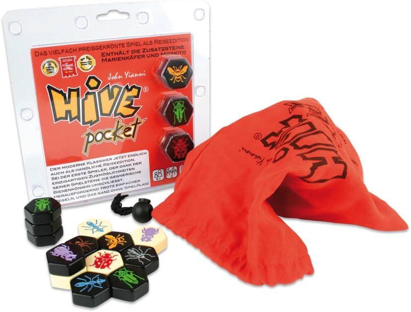 ボードゲーム Hive Pocket ハイブ ポケット 昆虫たちの戦略バトル 六角形ピース配置 女王蜂囲み勝利 ブランド Hive 新境地 盤面不要 手軽 持ち運び 四ターン目の女王蜂配置 甲虫 バッタ クモ 蟻 多彩昆虫ピース 高戦略性