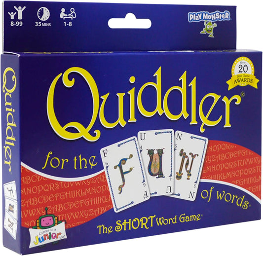 英語ワードゲーム Quiddler Short Word Game 8歳から8人対応 118枚カード ダブルレターカード 8ラウンド 30分プレイ 5分学習 言葉の楽しさ再発見 語彙力向上 教育的価値