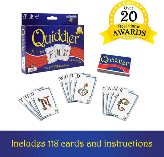 英語ワードゲーム Quiddler Short Word Game 8歳から8人対応 118枚カード ダブルレターカード 8ラウンド 30分プレイ 5分学習 言葉の楽しさ再発見 語彙力向上 教育的価値
