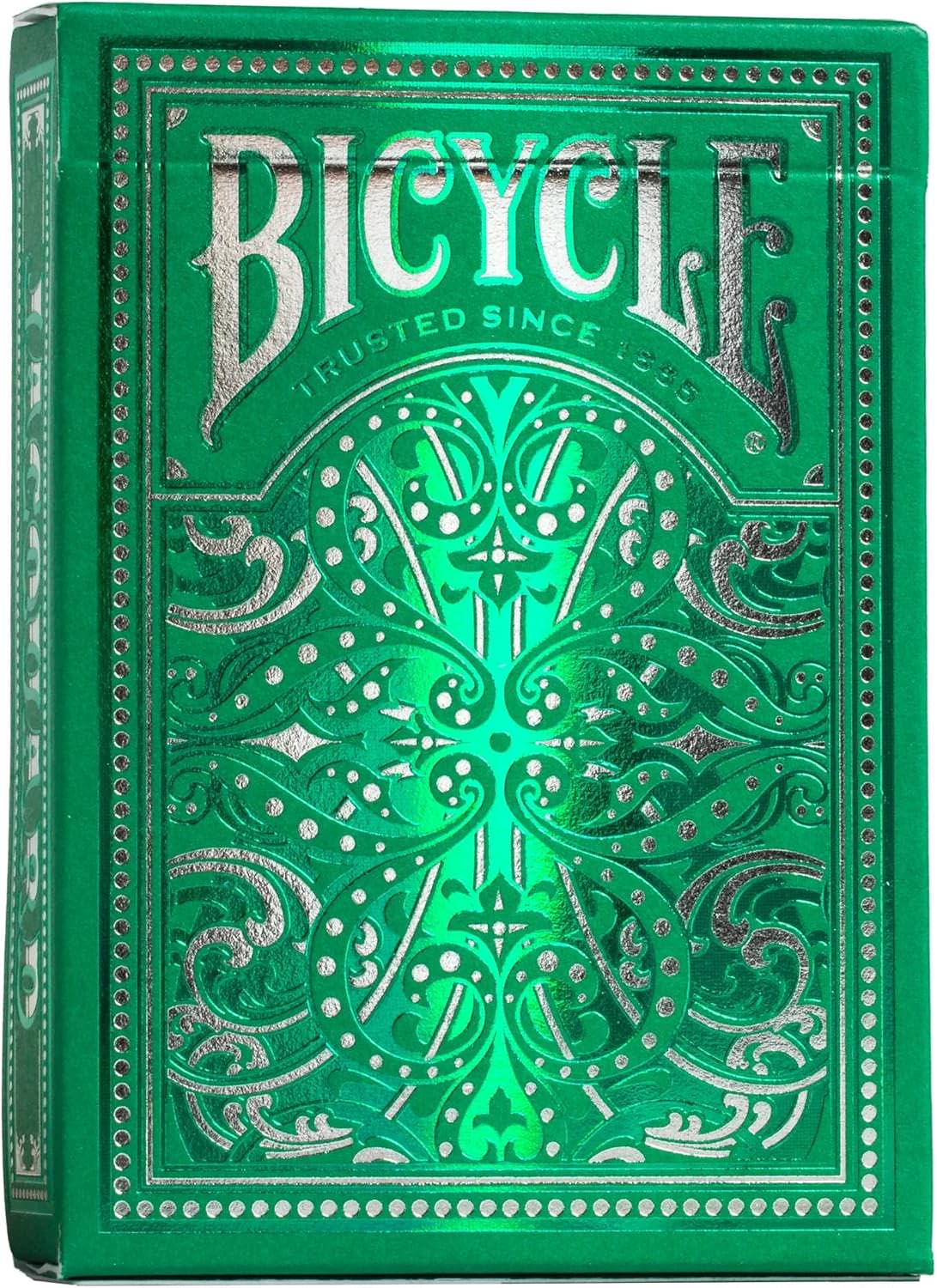 プレイングカード Bicycle Jacquard Premium Playing Cards Silver and Emerald Green エアクッションフィニッシュ加工 54枚デッキ ポーカーサイズ 織物模様デザイン 箔加工ディテール 植物由来非毒性インク