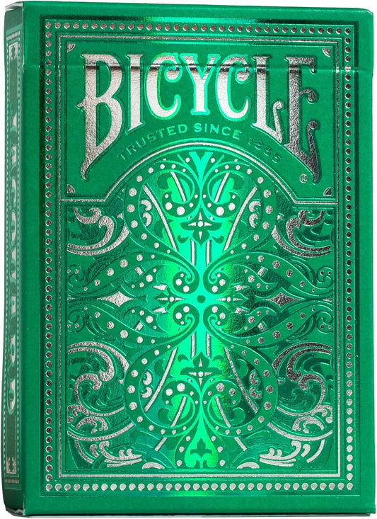 プレイングカード Bicycle Jacquard Premium Playing Cards Silver and Emerald Green エアクッションフィニッシュ加工 54枚デッキ ポーカーサイズ 織物模様デザイン 箔加工ディテール 植物由来非毒性インク