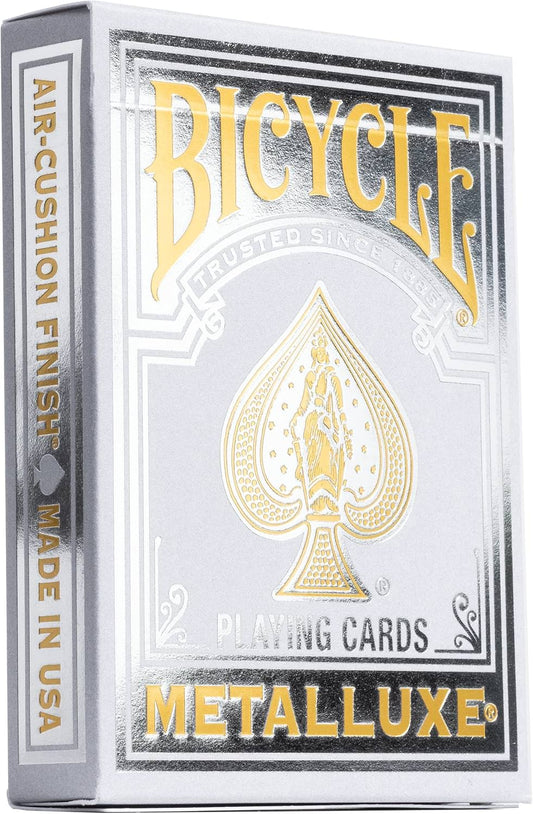 トランプ Bicycle Metalluxe Silver Playing Cards Premium Metal Foil プレミアム品質カードストック 金属箔メタルフォイル加工 ポーカーサイズ ジョーカー2枚 エアクッションフィニッシュ マジック対応