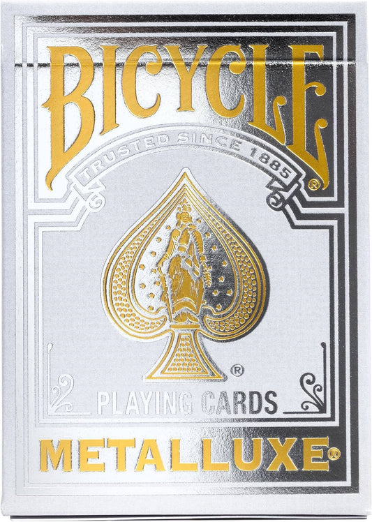 トランプ Bicycle Metalluxe Silver Playing Cards Premium Metal Foil プレミアム品質カードストック 金属箔メタルフォイル加工 ポーカーサイズ ジョーカー2枚 エアクッションフィニッシュ マジック対応