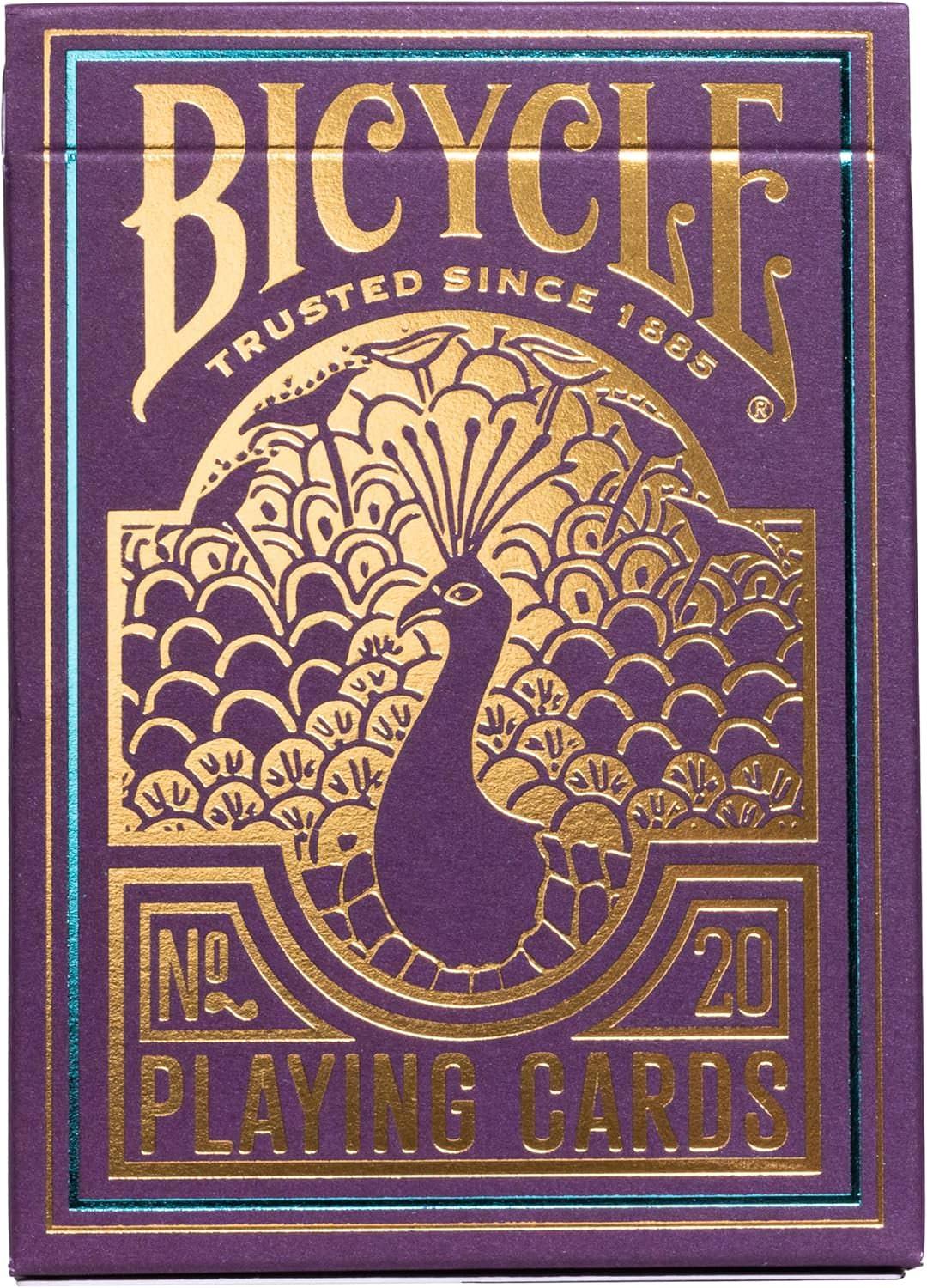 トランプ Bicycle Purple Peacock Playing Cards Bicycle社 カードコレクター カードゲーム マジック コールドフォイル技術 エアクッション仕上げ ロイヤルパープル ディープブルー ゴールド 孔雀 アートワーク 英語版 日本語説明書なし