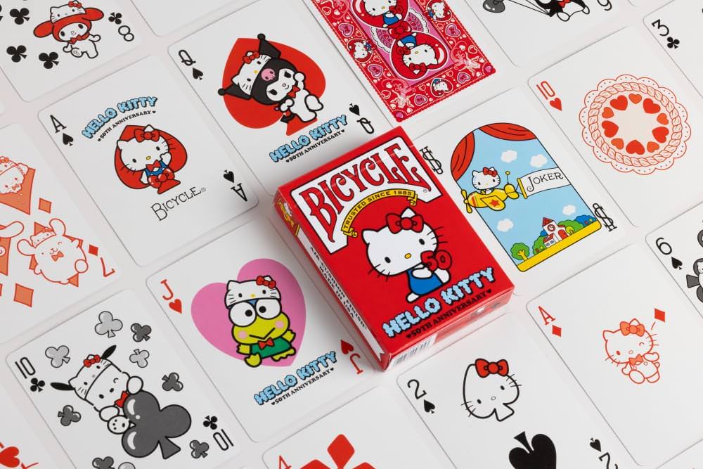 トランプカード ハローキティ Hello Kitty Playing Cards Bicycle 50周年 Anniversary サンリオキャラクター ポーカーサイズ 56枚 記念品 コレクター プレミアムカードストック エアークッションフィニッシュ加工