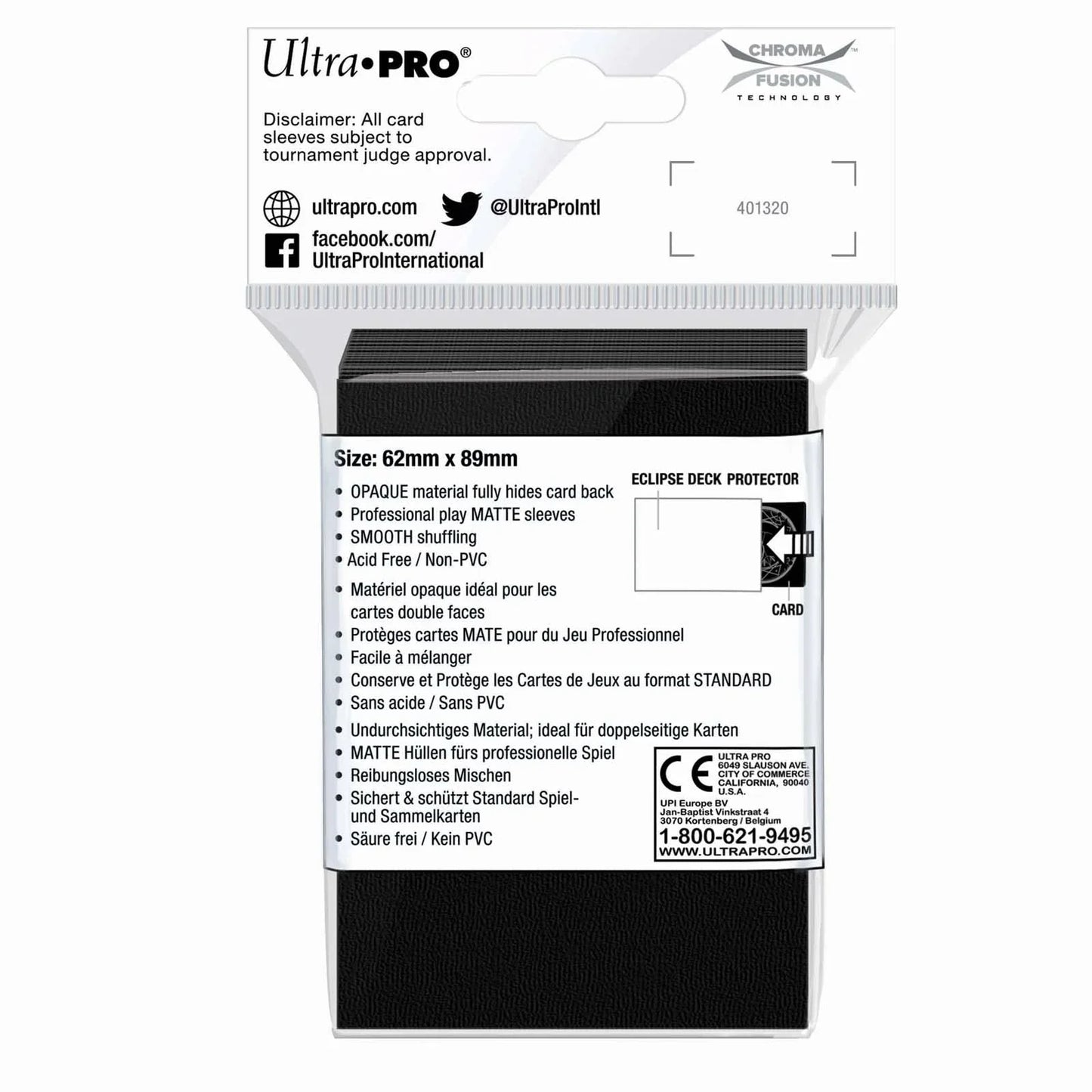 カードスリーブ Eclipse マット スモール デッキ プロテクター スリーブ Ultra PRO 多層フィルム構造 ブラック層 光反射防止 マットクリア加工 指紋汚れ防止 耐久性 優れた保護性能 くっつきにくいエンボス加工 シャッフル快適
