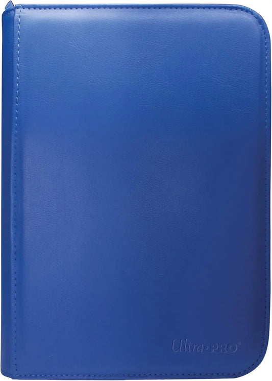 トレーディングカードバインダー Vivid 4-Pocket Zippered PRO-Binder 青色パッド入りレザーカバー サイドローディングポケット付き 4ポケットページ20枚 最大160枚収納 ローフリクションブラック裏地 酸を含まない非PVC素材
