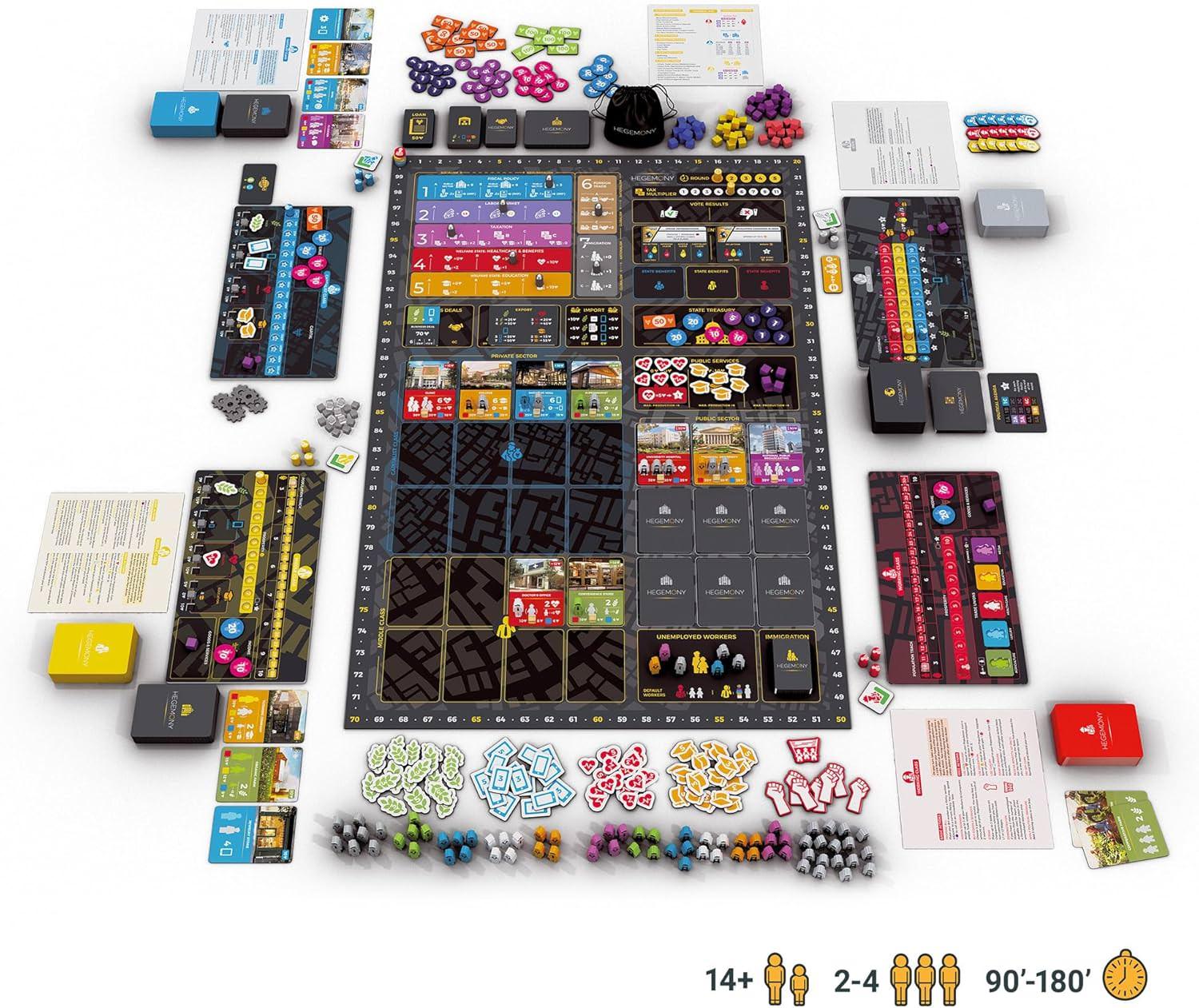 ボードゲーム Hegemony ヘゲモニー 非対称政治経済カードドリブンゲーム 社会多層構造再現 労働者階級 中産階級 資本家階級 国家担当 戦略的選択 投票政策ゲーム 複雑インタラクティブ プレイ90分以上英語版 日本語説明書なし