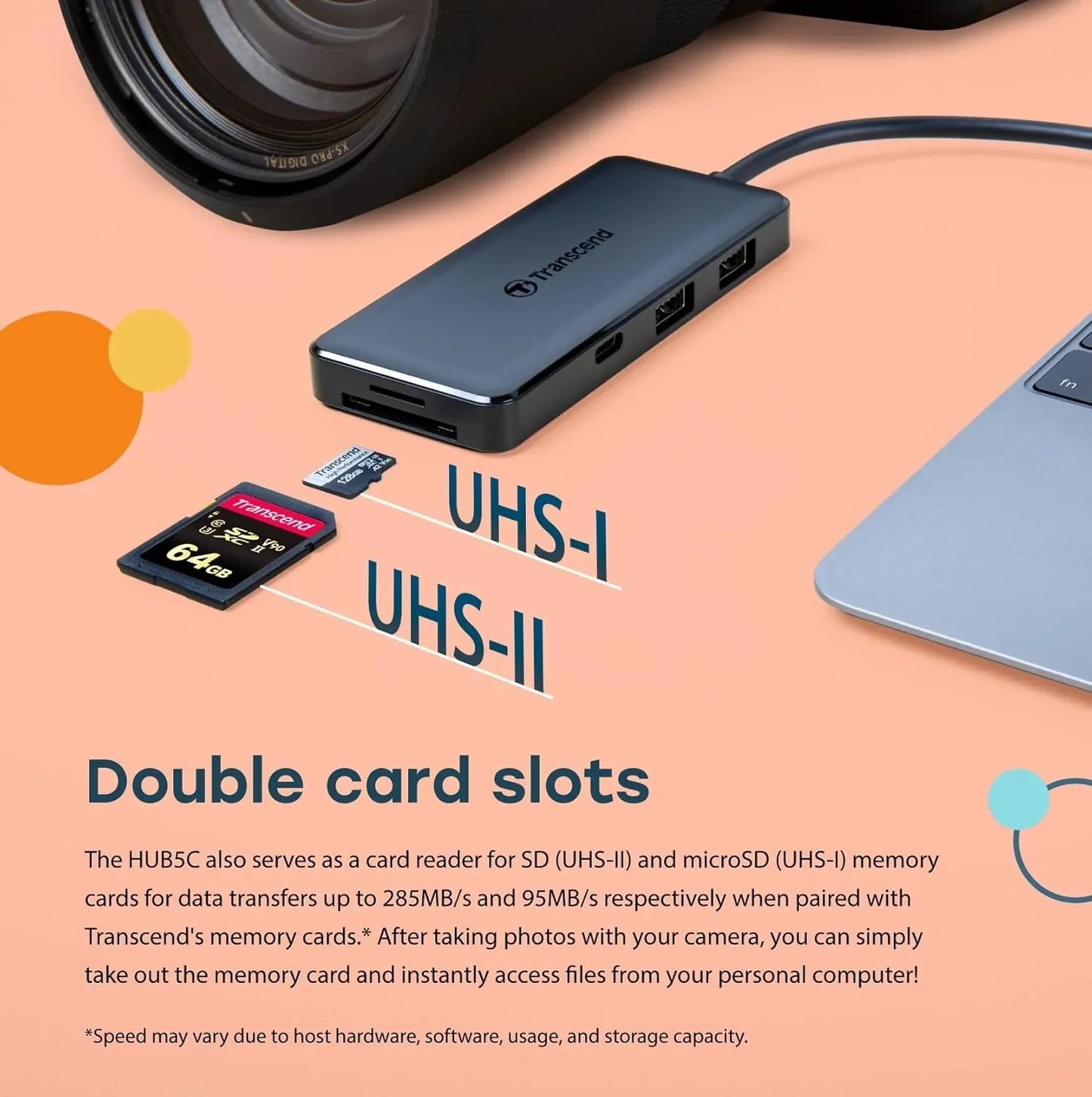 USBハブ Transcend HUB5C 6-in-1 USB Type-C ハブ 多機能 ハイスピード データ転送 USB3.1 Gen2対応 USB CDカードスロット搭載 リバーシブル USB Type-C コネクタ USB PD 60W 高速 SD microSD カードリーダー対応 軽量 コンパクト 並行輸入品