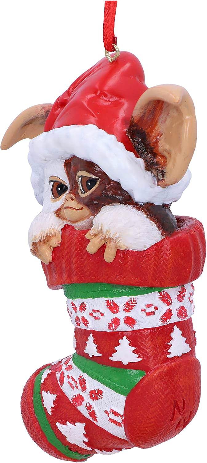 オーナメント グレムリン ギズモ クリスマス Nemesis Now公式 ギズモ赤いストッキングから顔を覗かせる12cmコンパクトサイズ モフモフ毛並み特徴的な大きな耳と愛らしい表情精巧な手塗りレジン素材熟練職人仕上げ 吊り下げ用フック付属