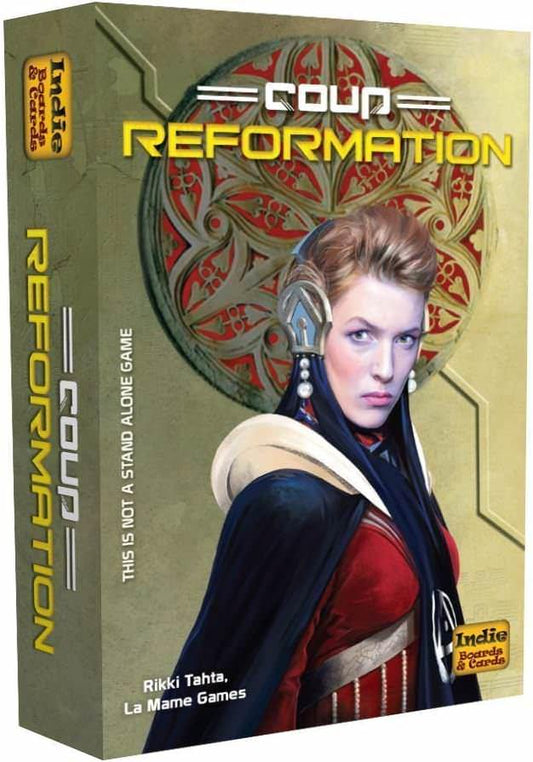 カードゲーム Coup Reformation 拡張版 Coup ブランド 新戦略 陣営システム 対象14歳以上 2-10人プレイ 15-30分 短時間 政治的陰謀 ブラフ 駆け引き 改宗メカニズム 大人数対応 最大10人 プレイ可能 戦略的駆け引き深化 