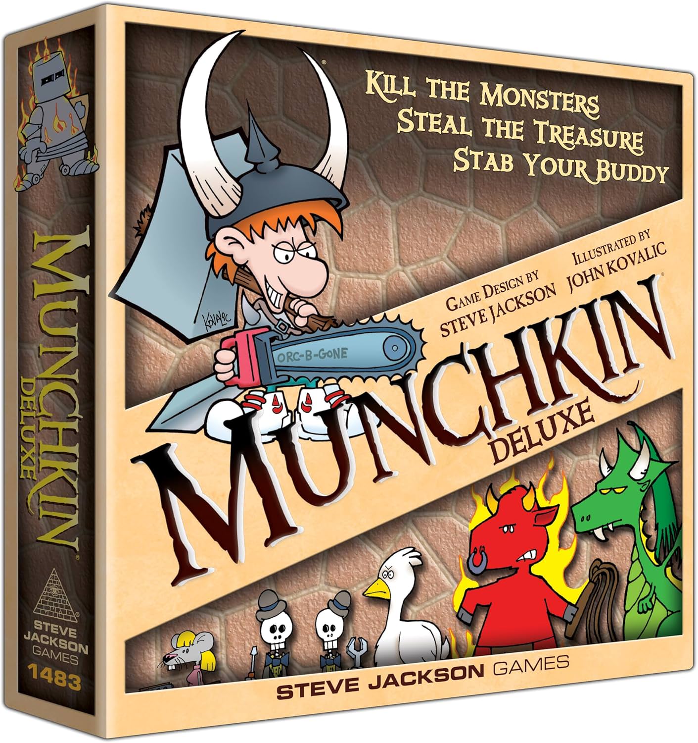 カードゲーム Munchkin Deluxe マンチキン デラックス Steve Jackson Games ダンジョンアドベンチャー パロディ 3-6人プレイ 対象年齢10歳以上 1-2時間 168枚カード ゲームボード付属 6色ポーン 6面サイコロ