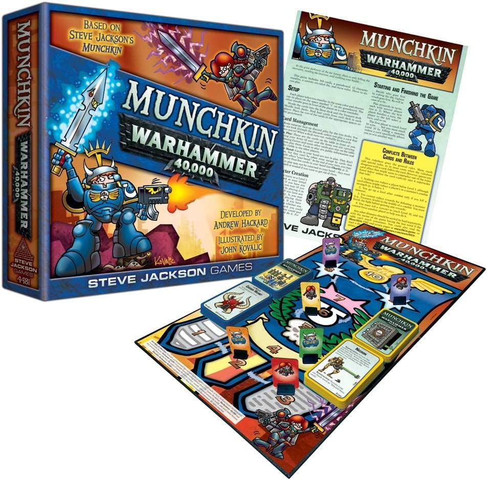 カードゲーム Munchkin Warhammer 40,000 Steve Jackson Games 168枚カード 3-6人用 ボードゲーム ゲームボード付属 カスタムダイス Ultramarine Necron Aeldari Ork Death Guard Tyranid Andrew Hackard John Kovalic