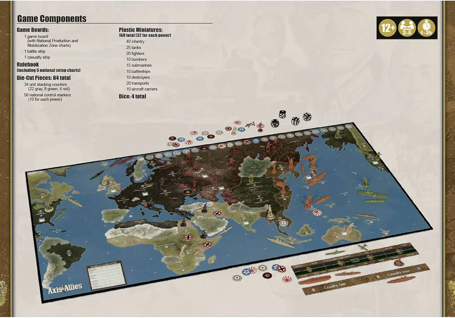 戦略級戦争ボードゲーム Axis Allies 1941 Second Edition 第二次世界大戦 2-5人用 歴史戦略ゲーム 160体プラスチック製ミニチュア 新デザイン彫刻ユニット 英語版 日本語説明書なし