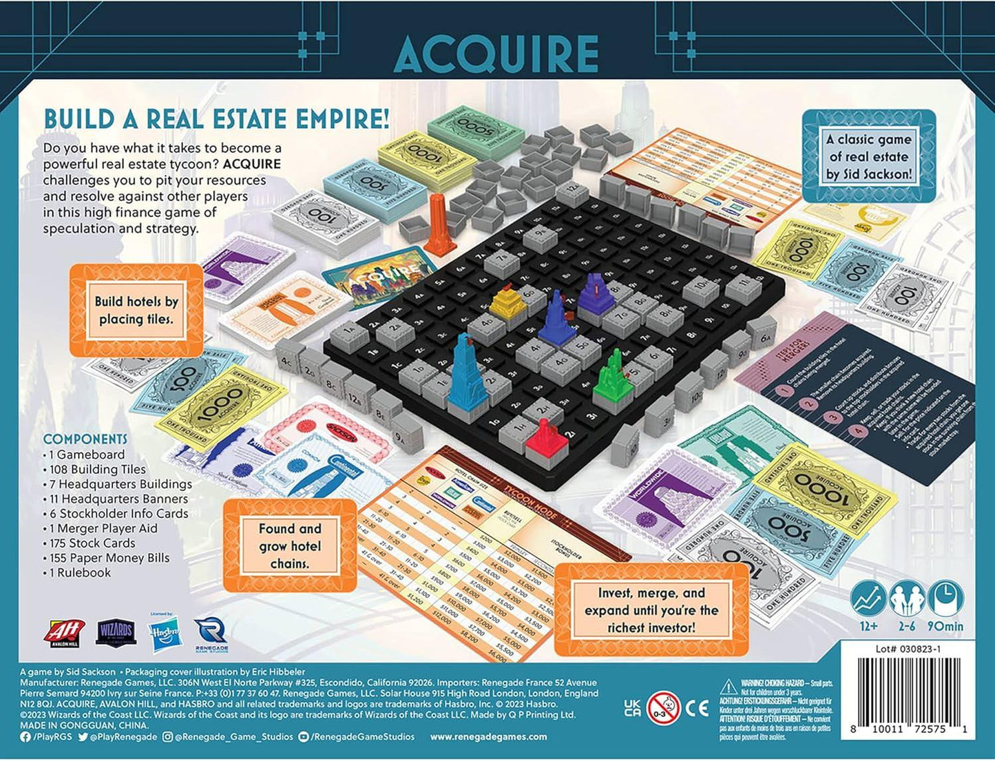 ボードゲーム Acquire 名匠シドサクソン 不動産戦略の傑作 高品質プラスチック製ゲームボード ビルディングタイル 株式売買 合併戦略 株券 株主情報カード タイクーンモード クラシックモード 投資利益最大化英語版 日本語説明書なし