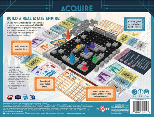 ボードゲーム Acquire 名匠シドサクソン 不動産戦略の傑作 高品質プラスチック製ゲームボード ビルディングタイル 株式売買 合併戦略 株券 株主情報カード タイクーンモード クラシックモード 投資利益最大化英語版 日本語説明書なし
